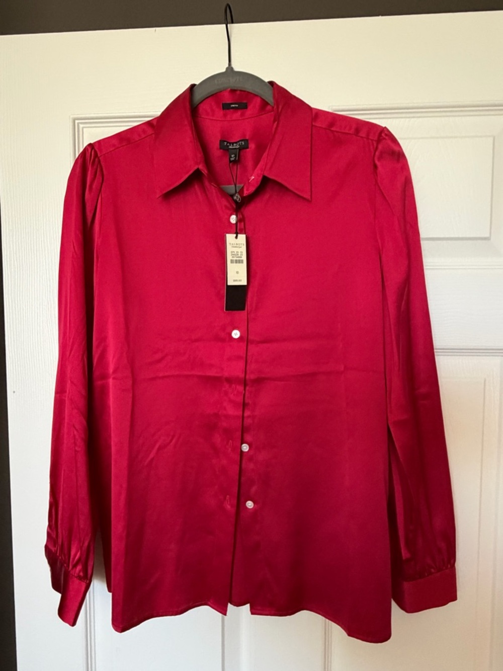 Talbots Women's Bright Red Satin Button-Up Dress Shirt sz 10 NWT
